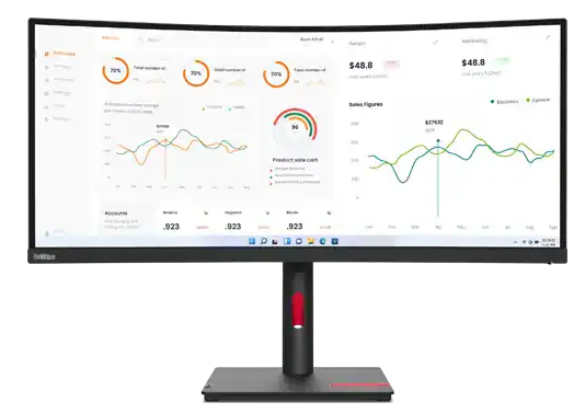 (<tc>새로운</tc> ) Lenovo ThinkVision T34w-30 34인치 테두리 없는 VA 디스플레이, 3000:1, 4-6ms, 3440x1440, 350니트, 99% sRGB, HDMI+DP+USB-C, 틸트/스위블/리프트/피벗, USB 허브, 이더넷, TCO 디스플레이 9.0, ES 8.0, EPEAT Gold|PN:63D4GAR1WW<tc>$</tc>