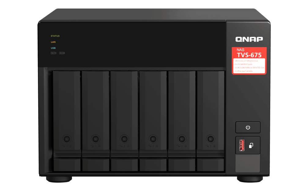 (NEW VENDOR) QNAP TVS-675-8G 6-Bay NAS | ZhaoXin KX-U6580 8-core 2.5GHz processor - C2 Computer