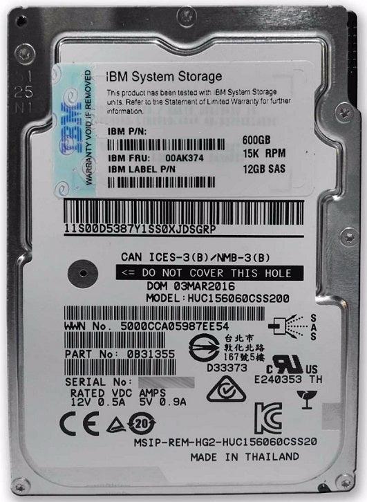 (USED) IBM 00AK374 600GB 15000RPM SAS 12GBPS 2.5INCH HARD DRIVE WITH TRAY FOR IBM STORWIZE V3500 / V3700. - C2 Computer